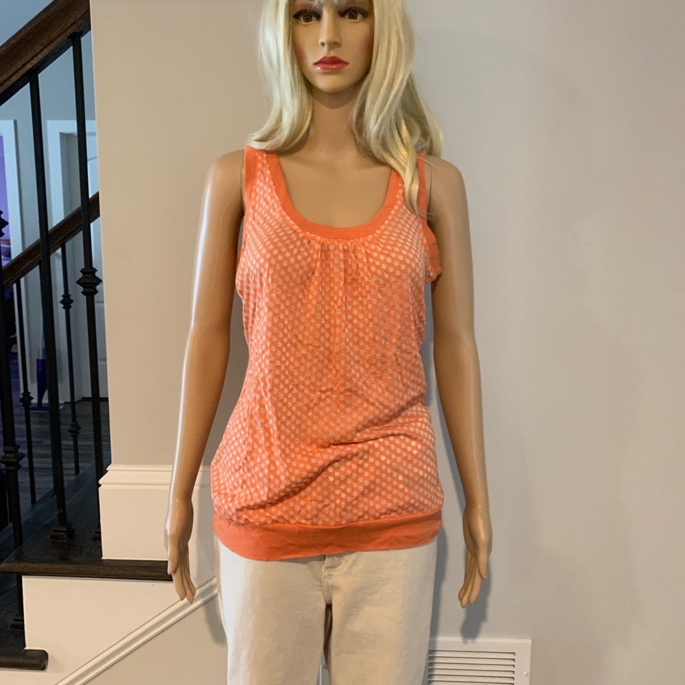 Xhilaration Orange Sleeveless Fitted Tank Top with sheer dot detail